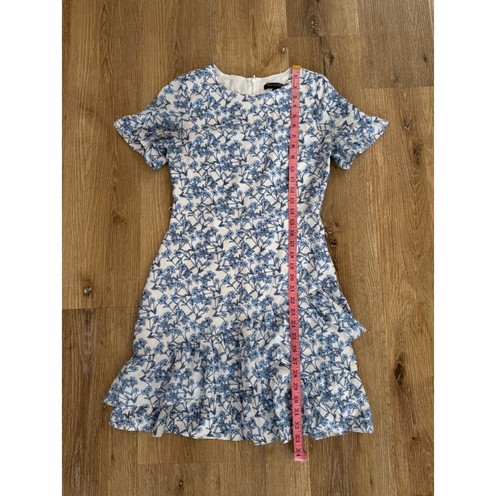 Banana Republic Floral Mini Dress Womens 0 Blue White Flutter Sleeve Ruffle Hem - Picture 5 of 9